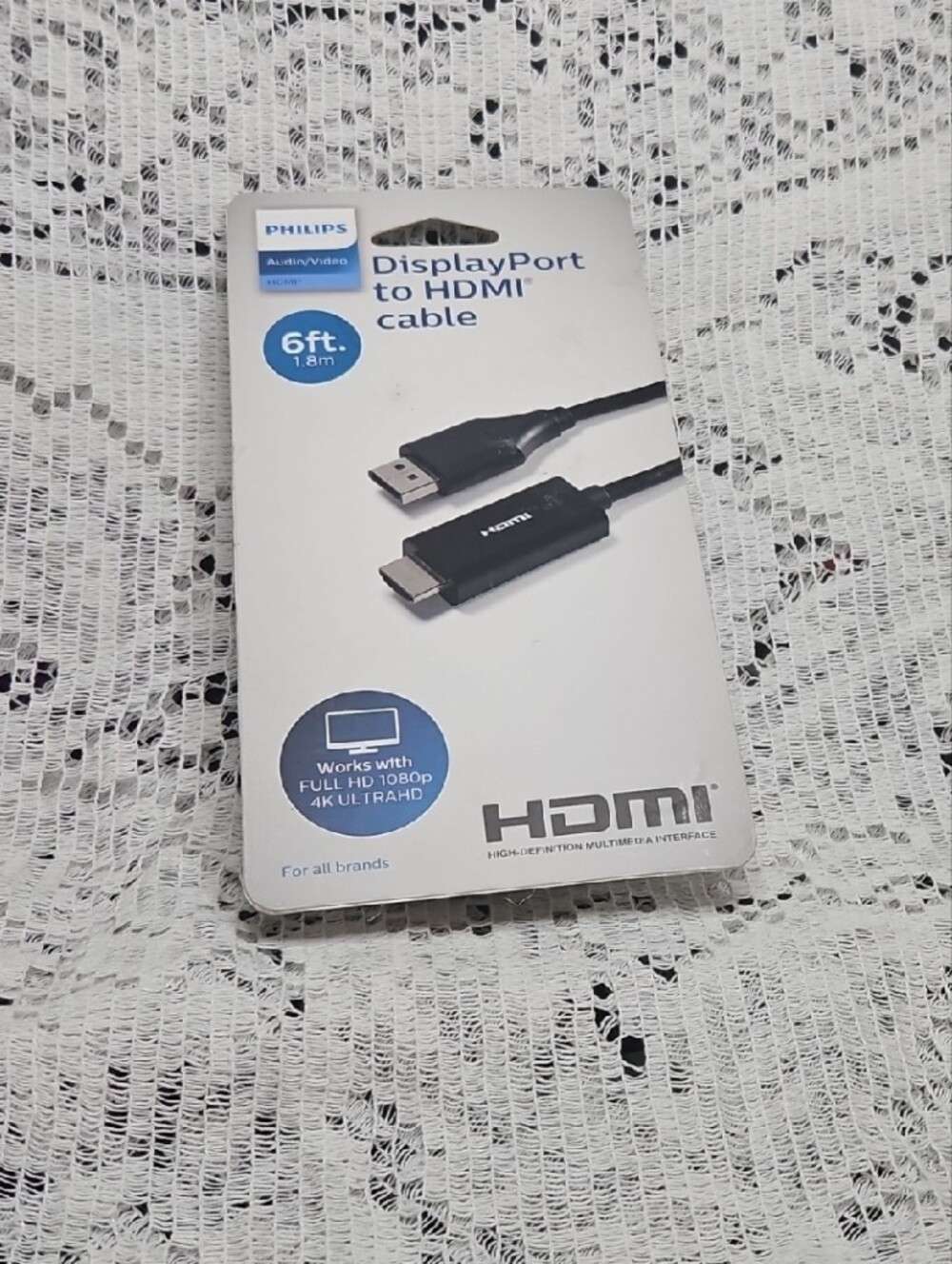 Philips DisplayPort to HDMI Cable - Black and White